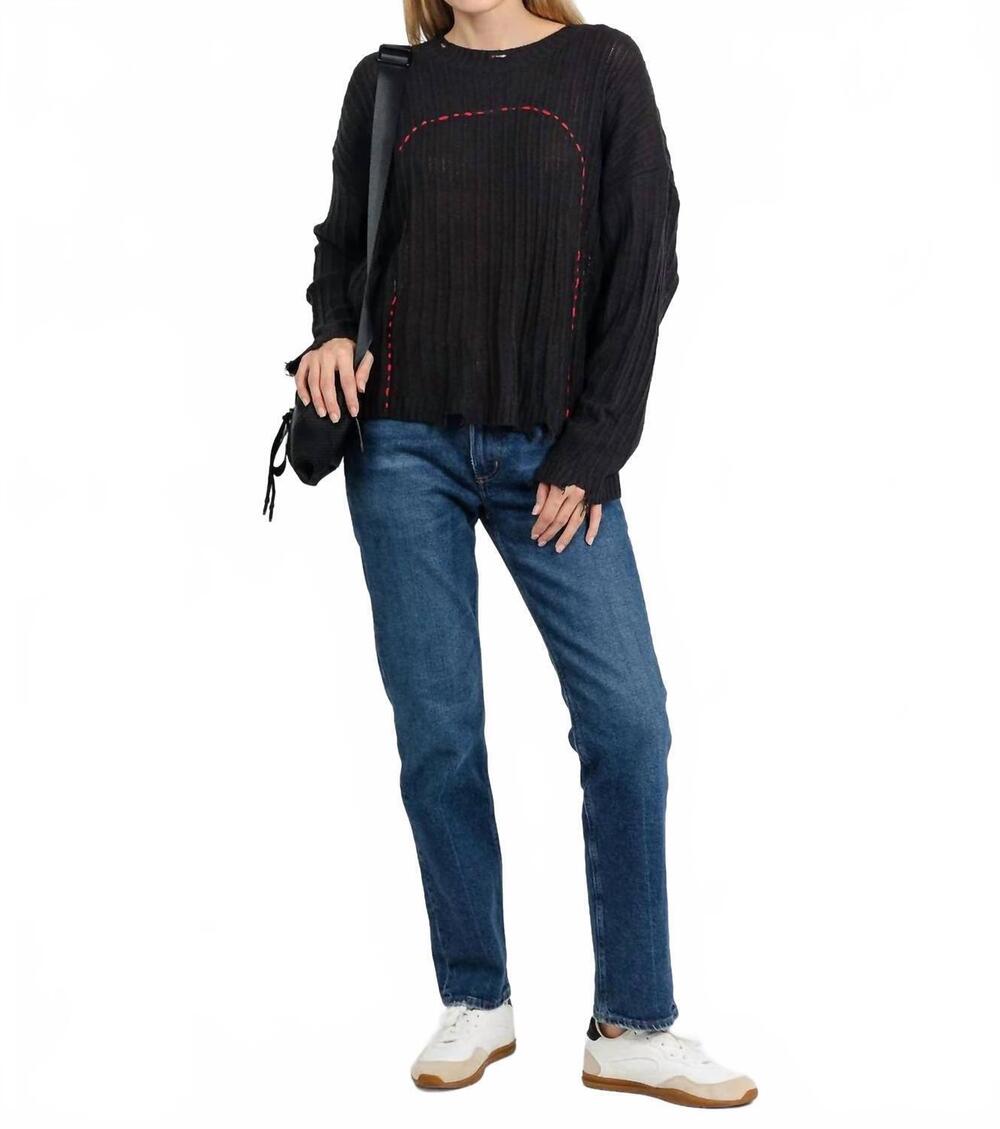 NEW TERRA contrast stitch and rib sweater in black